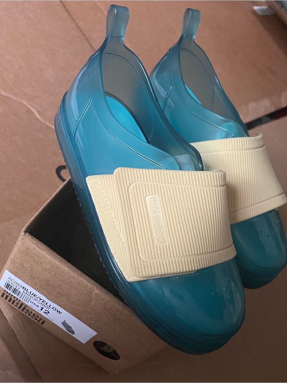 Mini Melissa Kids Blue Jelly Slip-On Sneakers with Cream Strap